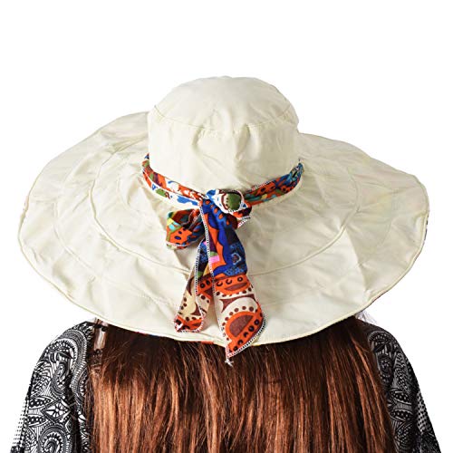 WITERY Floppy Summer UPF50+ Foldable Sun Beach Hats Accessories Wide Brim for Women - color: Beige