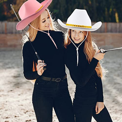 4 Pack Pinch Front Cowboy Hat Novelty Western Cowboy Cowgirl Hat for Adult Halloween Cosplay Dress up - color: Black, Pink, White, Brown