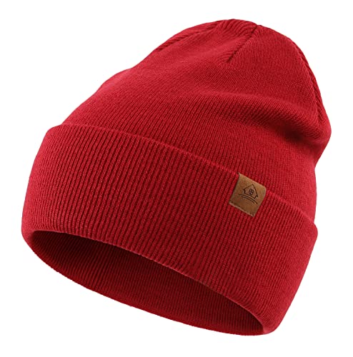 Home Prefer Mens Winter Hats Acrylic Knit Cuff Beanie Cap Warm Womens Beanie Hat - color: Dark Red