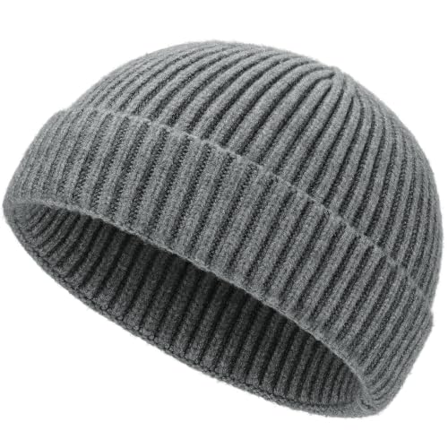 Short Fisherman Beanie for Men Women Wool Knit Cuff Winter Hats - color: 1pcs-grey