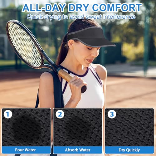 Sports Sun Visor Hat for Women Men, Lightweight Quick-Dry Sun Hat - color: Grey