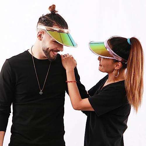 2 Pack Sun Visor Hats Women Men Clip-on Iridescent Clear Sport Outdoor Cap - color: 2pack, Gold Pink