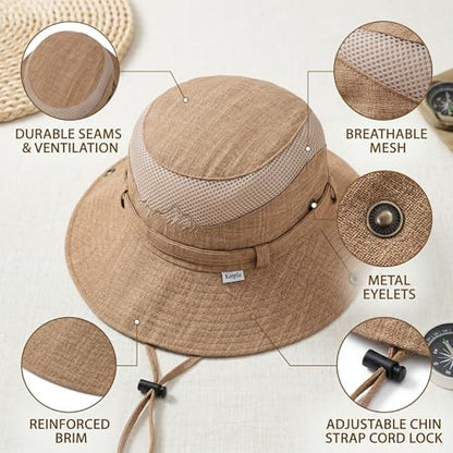Men’s UV Sun Hat, Breathable Mesh Bucket Hat, Adjustable Chin Strap, Lightweight Foldable Outdoor Fishing Hiking Hat - color: #B32 Brown, size: 6 7/8-7 1/4
