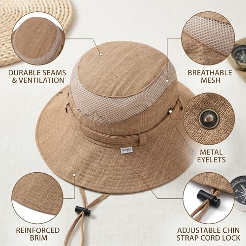 Men’s UV Sun Hat, Breathable Mesh Bucket Hat, Adjustable Chin Strap, Lightweight Foldable Outdoor Fishing Hiking Hat - color: #B32 Brown, size: 7 1/4-7 5/8