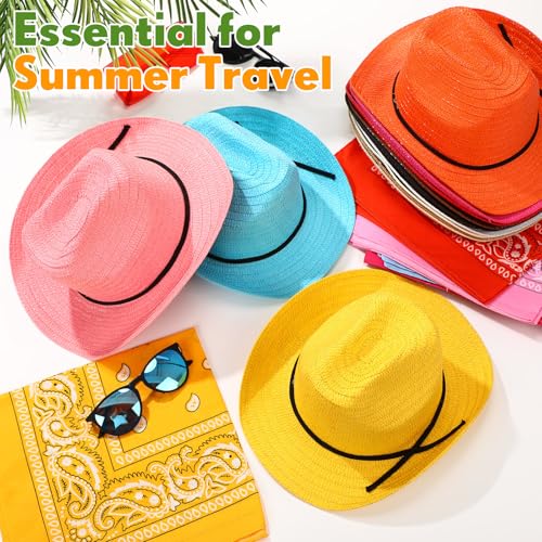 SATINIOR 12 Set Kids Cowboy Hats Bulk with Bandanas - color: Colorful Colors