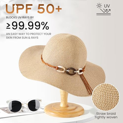 Tavaleu Beach Hat Foldable Wide Brim UV Protection for Women Summer Sun Hat - color: Khaki-2