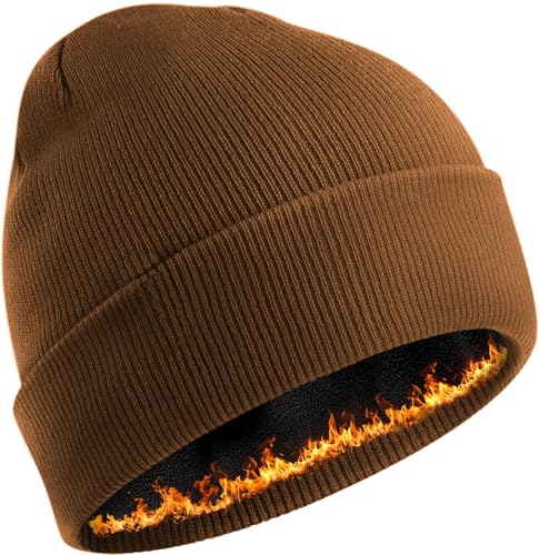 Fleece Lined Beanie for Men Women Knit Thick Warm Winter Beanies Hat - color: Coffee