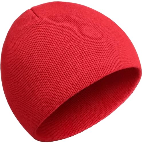 ROYBENS 100% Cotton No Cuff Beanie Hat Men Women, Fisherman Skull Cap - color: Red