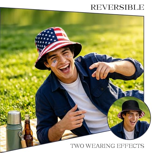 Wildarms Reversible Patriotic Bucket Hat Set with Temporary Tattoos - color: Star1