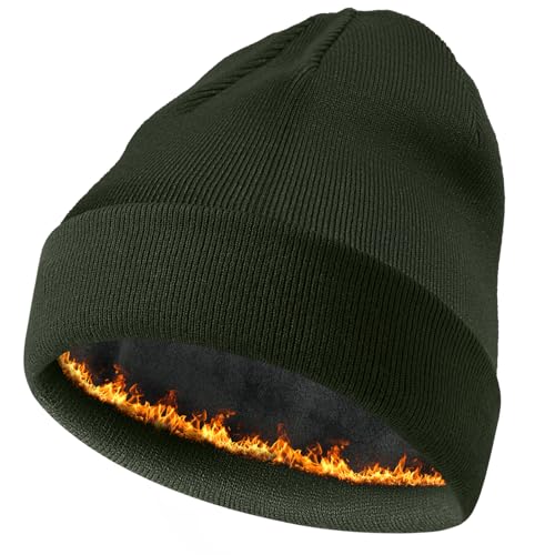 ROYBENS Warm Wool Beanie for Men Women, Thick Fleece Lined Knit Winter Hat - color: 1pcs Army Green
