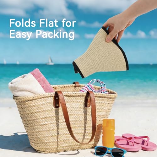 Beach Sun Hats for Women Sun Visors Wide Brim Foldable Straw Hats Packable for Travel Vacation - color: Beige