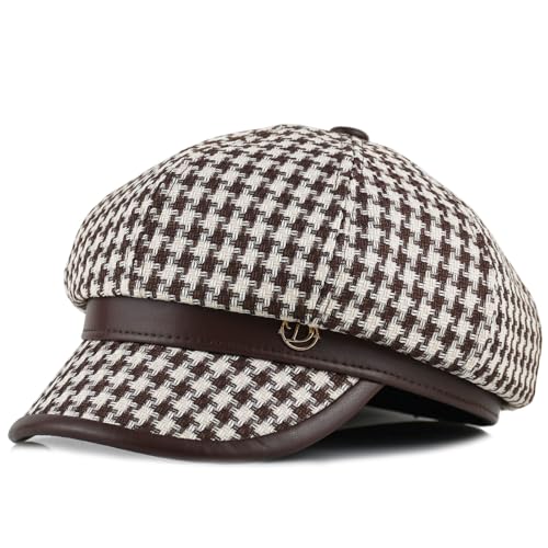 Newsboy Caps Fall Hats for Women Fashionable Vintage - color: T1-houndstooth-brown