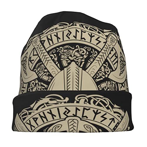 Men Vikings Beanie Caps,Norse Rune Skull Cap Knit Hat Slouchy Cap Autumn Summer Casual Beanies Hat - color: Norse Rune