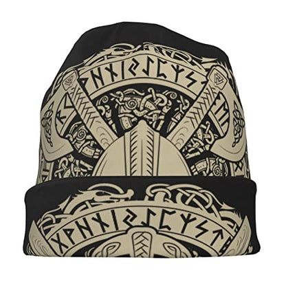 Men Vikings Beanie Caps,Norse Rune Skull Cap Knit Hat Slouchy Cap Autumn Summer Casual Beanies Hat - color: Norse Rune