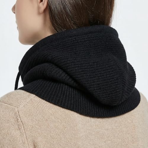 Hooded Scarf Beanie for Women, 2-in-1 Knit Balaclava, Winter Scarf Hat & Neck Gaiter for Skiing, Running, Cold Weather - color: Black, size: X-Large
