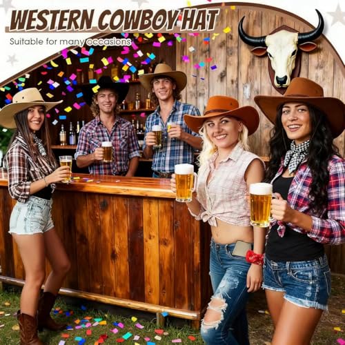 12 Set Cowboy Hats with Bandanas, Felt Western Cowgirl Hats Bulk