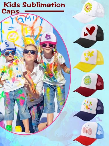 10 Pack Kids Trucker Hats Bulk Blank Mesh Baseball Hats Adjustable Sublimation Caps for Boys Girls DIY Craft - color: Color Style 1