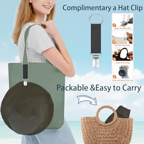 vidsel Womens Sun Hats Wide Brim Reversible Bucket Cotton Hat with Hat Clip - color: Medium-black+beige, size: Medium