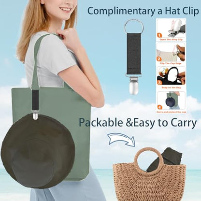 vidsel Womens Sun Hats Wide Brim Reversible Bucket Cotton Hat with Hat Clip - color: Medium-black+beige, size: Medium