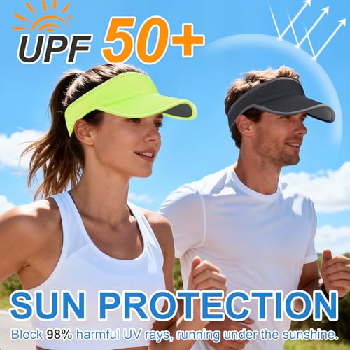 Sports Sun Visor Hat for Women Men, Lightweight Quick-Dry Sun Hat - color: Fluorescent Yellow