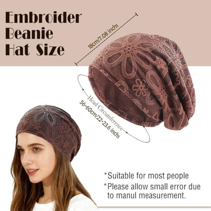 Crochet Slouchy Beanie Hat Turbans Headware for Women - color: Bea06 - Brown