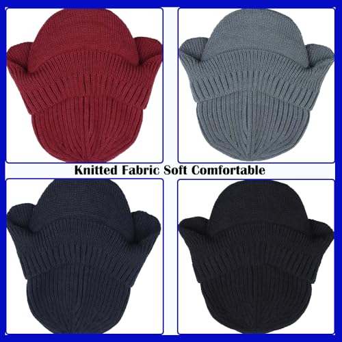 JHDESSLY Knit Beanies with Visor & Earflaps for Men and Women, Winter Hats Fleece Lined Hat Stocking Caps Soft Warm Headwear - color: Black