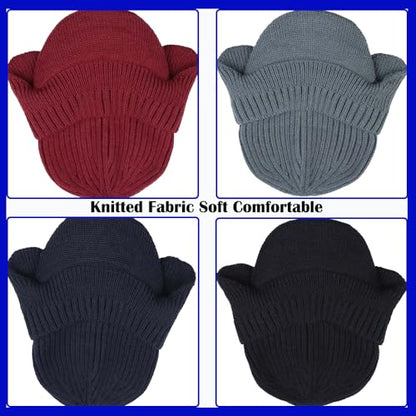 JHDESSLY Knit Beanies with Visor & Earflaps for Men and Women, Winter Hats Fleece Lined Hat Stocking Caps Soft Warm Headwear - color: Navy
