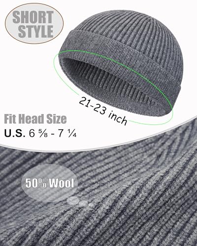 ROYBENS Short Fisherman Beanie for Men Women Wool Knit Warm Winter Hat Swag - color: 1pcs-gray