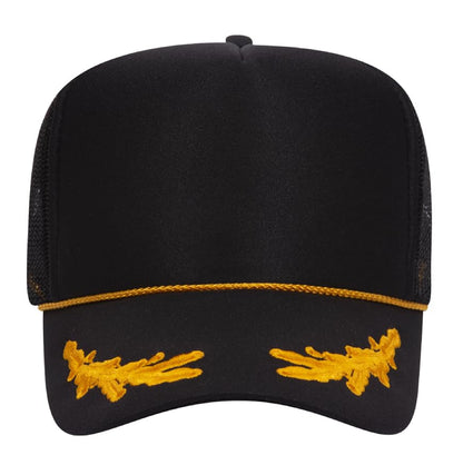 Otto Cap 5-Panel High Crown Mesh Back Trucker Hat - color: Black/Gold