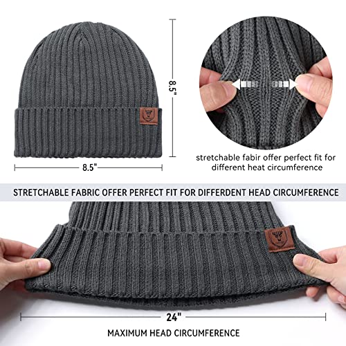 OZERO Winter Beanie for Men Women,Thermal Knit Soft Fleece Lined Hats - color: Coal Grey