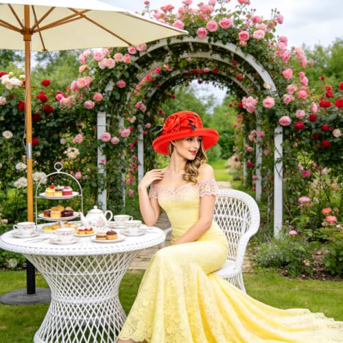 Ruphedy Women Derby Church Dress Bucket Hat Fascinators Tea Party Wedding Hat - color: Sd702-red
