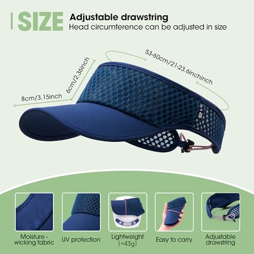 Breathable Mesh Sun Visor Lightweight Sport Hat for Men Women - color: Navy Blue