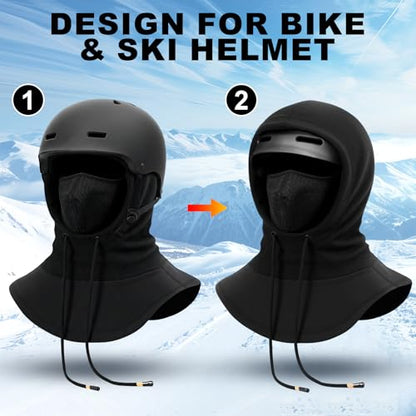 Eurzom 2 Pcs Thermal Fleece Hoodie Mask Winter Ski Balaclava with Hood for Men Women Unisex Waterproof Windproof Ski Mask with Drawstring for Cold Weather Outdoor Activities