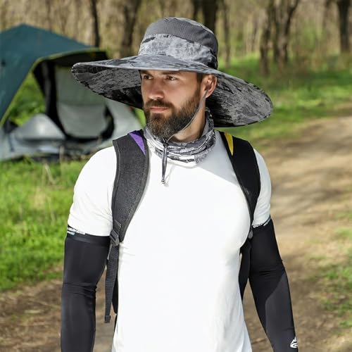 Wide Brim Sun Hat for Men Women UV Protection Bucket Fishing Hats - color: Dark Gray Ink Wash