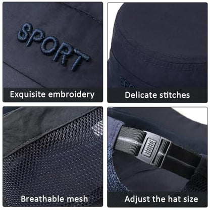 Cadet Army Cap Mesh Quick Qry Flat Top Cap Military Hat for Men Women - color: Navy