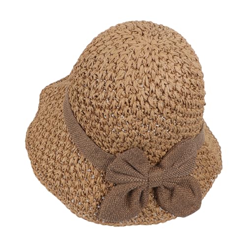 Women Wide Brim Floppy Straw Hats Beach Sun Hat Summer Cap with Bowknot UV Hat Sunhats Cloche Hat Strap Adjustable - color: Khaki