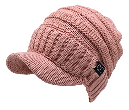 C.C Trendy Warm Oversized Chunky Soft Oversized Ribbed Slouchy Knit Hat with Visor Brim - color: Indie Pink