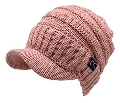 C.C Trendy Warm Oversized Chunky Soft Oversized Ribbed Slouchy Knit Hat with Visor Brim - color: Indie Pink