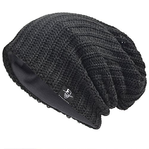 VECRY Mens Slouchy Beanie Knit Skull Cap Long Baggy Hip-hop Winter Summer Hat B305 - color: Ribbed-grey, size: Large