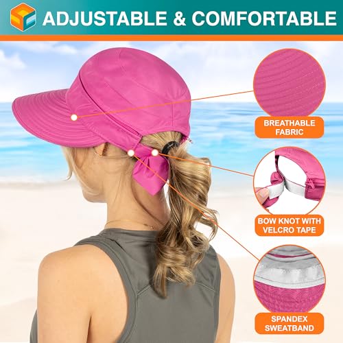 SUN CUBE Womens Sun Hat UV Protection Wide Brim Zip-Off Golf Visor - color: Rose