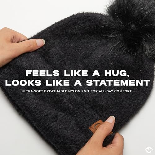 Funky Junque Beanie for Women Ultra Soft Chenille Faux Fur Pom Pom Winter Hats Warm Ski Cap Fashion - color: Black