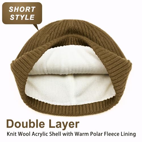ROYBENS Short Wool Fisherman Beanie for Men Women Knit Fleece Lined Beanies - color: 2pcs-black+light Coffee