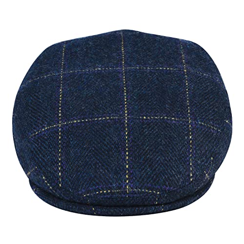 VOBOOM Men's Herringbone Flat Ivy Newsboy Hat Wool Blend Gatsby Cabbie Cap - color: Plaid Blue, size: 7 7/8