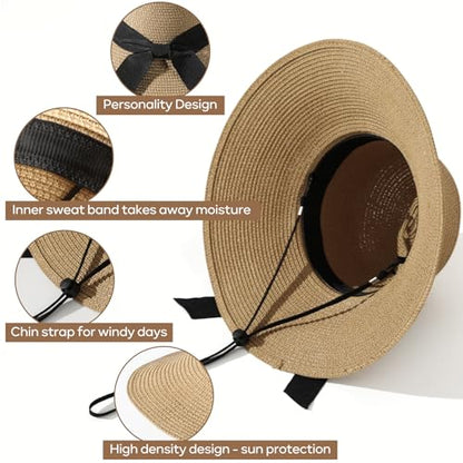 Tavaleu Sun Beach Hats for Women Wide Brim Straw Hats Foldable Summer Hat - color: 11.5cm- Khaki