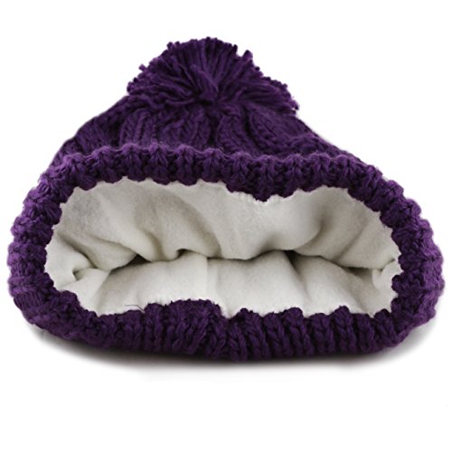 Women and Men Beanie Daily Winter Oversized Thick Stretchy Knitted Pom Pom Beanie Fleece Lined Beanie Hat - color: 1. Curly Purple