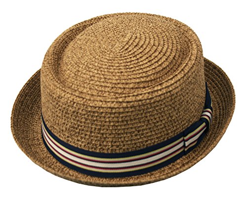 Men's Fancy Summer Straw Pork Pie Derby Fedora Upturn Brim Hat - color: Toast, size: Small-Medium