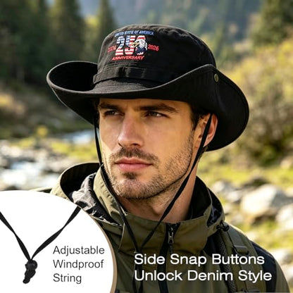 Bucket Hat UV Protection Sun Hat, Boonie Fishing Safari Hats for Outdoors - color: Flag Black