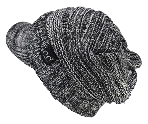 C.C Trendy Warm Oversized Chunky Soft Oversized Ribbed Slouchy Knit Hat with Visor Brim - color: Black Mix