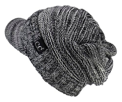 C.C Trendy Warm Oversized Chunky Soft Oversized Ribbed Slouchy Knit Hat with Visor Brim - color: Black Mix