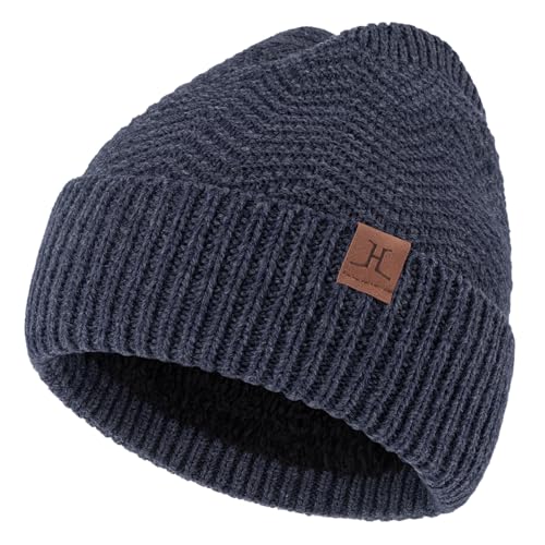 FZ FANTASTIC ZONE Winter Beanie Hats for Men Warm Knit Snow Ski Hat Skull Cap with Thick Fleece Lined Mens Gifts - color: Dark Blue